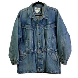 LEARSI Jacket Coat Denim Vintage Cinched Elastic Waist Back‎ Jean Pockets NFR
